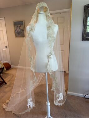 Priscilla of Boston Juliet Cap Veil Ivory Lace-Edged Bridal Veil with Pearl Trim